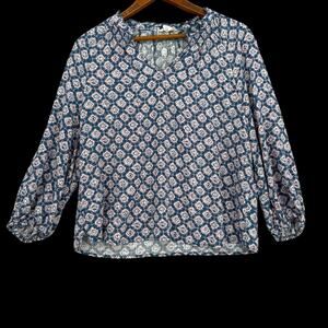 Caslon Blouse S Lightweight Boho Peasant Top Rayon Blue Pink Geometric